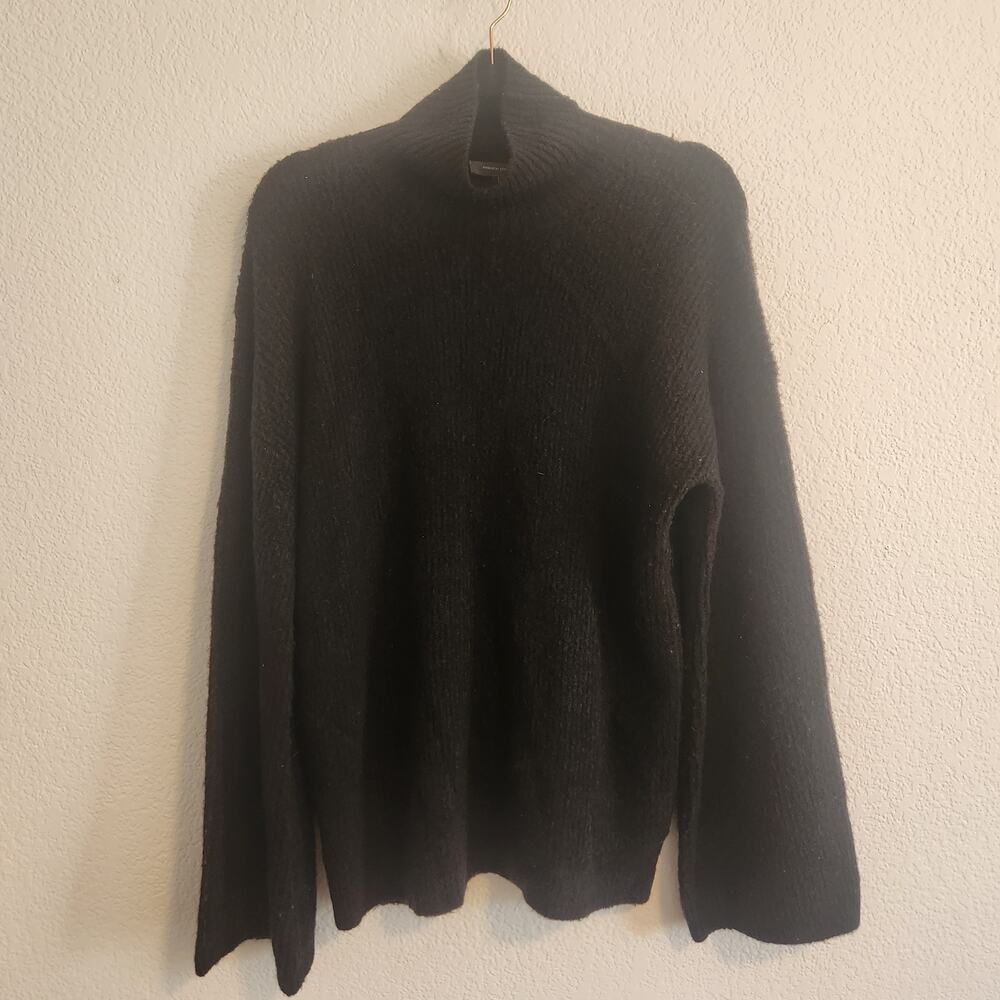 French Connection Women's Sz Small Black Flossy High Neck Bell Sleeve Jumper NWT